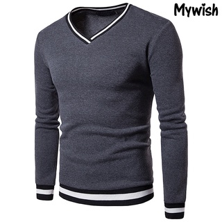 [mywish] Camisa de hombre con cuello V/rayado/colores Contrastantes/otoño/hogar (6)