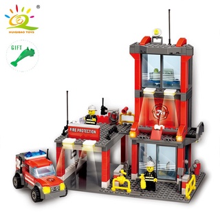 huiqibao lego compatible bloques de construcción set up toy administración de incendios camión de bomberos 300pcs