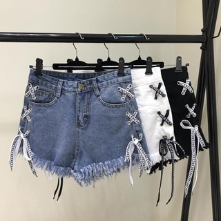 *gs Moda Borla decoración para mujer De mezclilla Shorts De Cintura Alta playa fiesta Hot Pants 0525 (1)