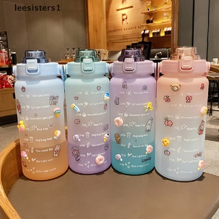 leesisters1 pegatinas botella de agua con paja 2000ml lindo portátil escala botella de agua hervidor mx