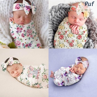 fss . 2 Piezas De Bebé Recién Nacido Recibiendo Manta Diadema Conjunto Estampado Floral Envoltura De Dormir Saco De Pelo Kits