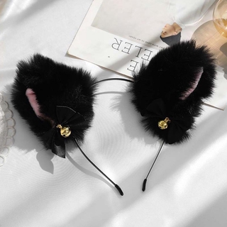 GOT Faux piel gatito orejas diadema con gargantilla Collar conjunto dulce Bowknot campanas Lolita pelo aro Anime Maid Cosplay disfraces accesorios (3)