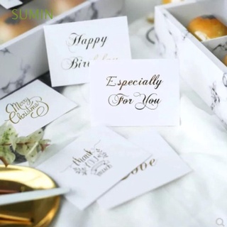 SUMIN 50PCS DIY Handwriting Message Cards Gift Decor Thank You White Greeting Card 6x8cm Wedding Party Happy Birthday Simple Design Gold Stamping