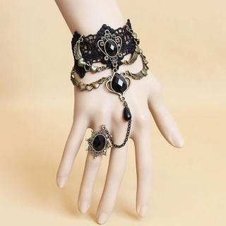 Pulsera de pulsera Gothic negro brazalete de imitación para dama pulsera de Metal de cristal Steam Vintage joyería