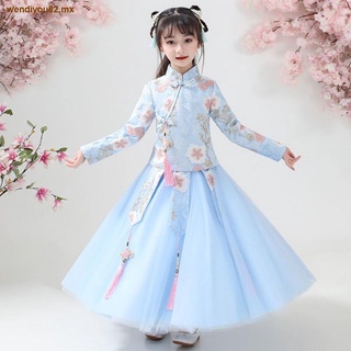 Hanfu niñas otoño e invierno traje cheongsam de manga larga 2021 nuevo traje vestido Tang traje princesa vestido super hadas niños (4)