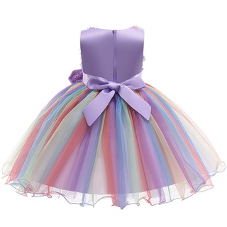 1-10 años de edad flores niñas vestido de verano arco iris malla arco bebé princesa vestidos para navidad cumpleaños fiesta vestido de niños ropa (6)