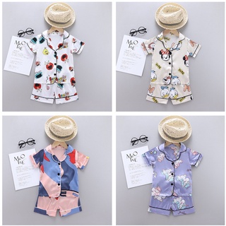 Bebé niños niñas de dibujos animados impresión trajes conjunto de manga corta blusa Tops+pantalones cortos ropa de dormir pijamas bayi