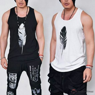 Mt moda hombres sin mangas Tank Top T-shirt Casual Fitness Singlets chaleco pluma impresión algodón Summe (2)