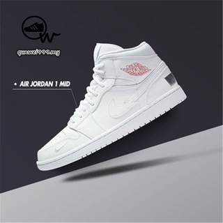 [En Stock] Nike Air Jordan 1 AJ1 Mid Euro Blanco Rojo Hombres Zapatos De Baloncesto De Las Mujeres Deporte Unisex Alta Parte Superior Zapatillas Para CW7589-100