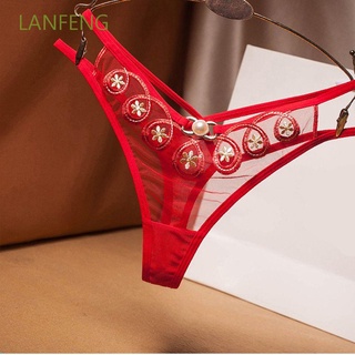 Lanfeng Sexy bragas transparentes tanga tanga de malla de encaje de cintura baja perla decoración mujer tentación/Multicolor