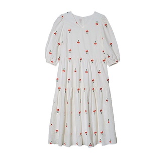 A132 vestido de maternidad de verano de algodón cuello V bordado cereza manga corta suelta elegante vestido de las mujeres embarazadas vestido de mamá (6)