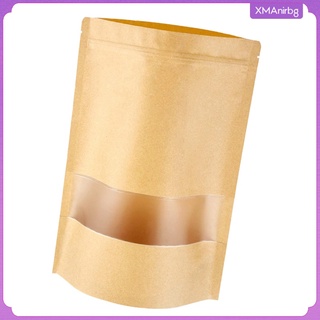 [xmanirbg] bolsas de alimentos resellables, 50 bolsas de papel kraft con ventana transparente, 5 tamaños diferentes para alimentos secos (2)