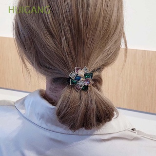 HUIGANG Exquisito Banda de goma para el cabello Temperamento Sombreros Cuerda de pelo de cristal Mujeres Elegante estilo coreano Moda Sencillo Diamante de imitación Aleación/Multicolor