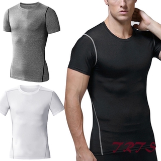 Camiseta de compresión de hombre manga corta cuello redondo de secado rápido transpirable para deportes correr