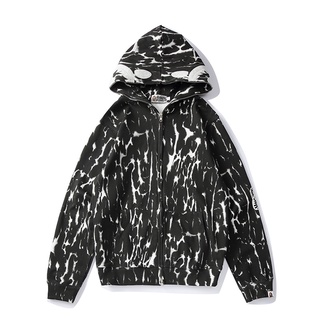 BAPE Coats ready stock High quality Black and white camouflage hoodie cardigan jacket Hot sale For Women/Men