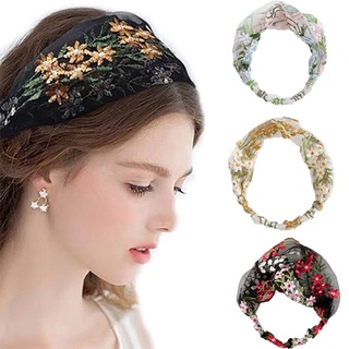 dwayne retro turbante diadema de ala ancha accesorios para el cabello banda bordado encaje lavado cara coreano floral simple tocado/multicolor (2)