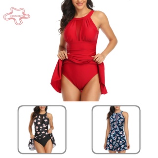 pantherpink Women Sexy Mesh Backless One Piece Halter Dress Padded Beach Swimwear Swimsuit