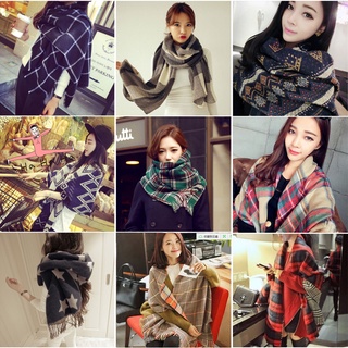 Bufanda a cuadros de Cachemira de estilo coreano para mujer Primavera, Otoño e Invierno lana Talma de doble uso superlarga gruesa