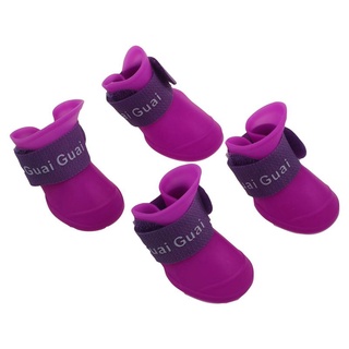 Púrpura S , Zapatos Para Mascotas Botines De Goma Perro Botas De Lluvia Impermeable (8)