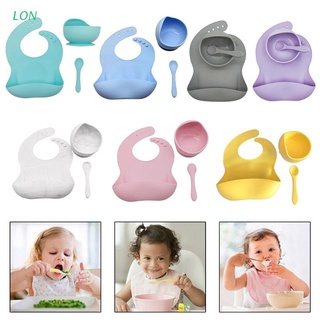 lon 3 pzs baberos+platos de succión+cuchara impermeable de calidad alimentaria de silicona para recién nacidos
