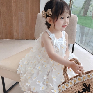 Vestido De Niña Pétalos De Moda Para Niños Vestidos De Princesa Dulces Malla Pettiskirt Tirantes Sin Mangas Para Bebés Ropa Coreana De 1 A 7 Años (5)