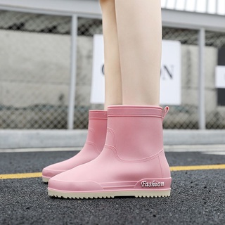 Botas de lluvia de las mujeres de estilo de moda exterior desgaste de cuatro estaciones zapatos de trabajo tubo corto impermeable antideslizante w💗[Hl21.7.10]