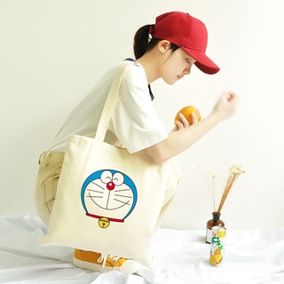 🍁Ready Stock🍁 Doraemon Cartoon Print Canvas Bag Stutent White Tote Girls Simple Korean Style Fashion Acc