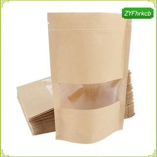 50x bolsa de papel kraft para ventana, bolsas de pie, bolsas de alimentos secos, bolsas de cremallera (8)