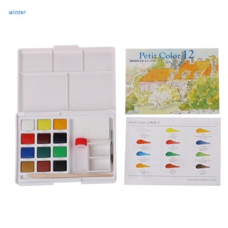 invierno 12 colores acuarela caja de pintura portátil sólido acuarela pintura arte suministros