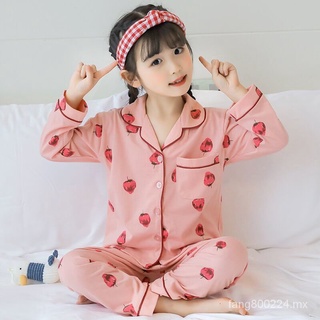 Autumn Child Girl Pure Cotton New Long Sleeve Pajamas Baby Child Girl Spring and Autumn Cardigan Homewear Suit