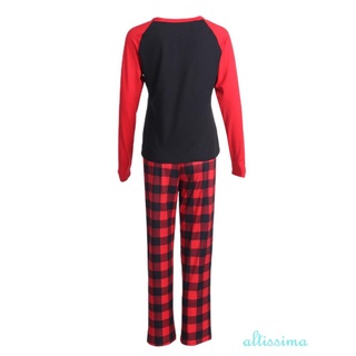 ☆Tt✦Padre-hijo de navidad pijamas traje, cuello redondo camiseta + cuadros pantalones largos/Patchwork body (3)
