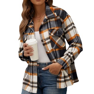 La ropa de las mujeres2021Otoño e Invierno nuevo Amazon Plaid camisa de lana franela Breasted Coat (9)