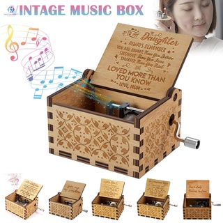 Caja de música Vintage grabada de madera de manivela caja de música mamá papá amor regalo de cumpleaños