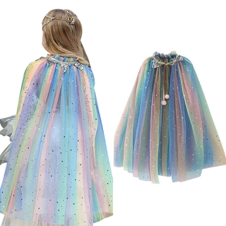 DANDELION-niña arco iris lentejuelas capa capa de Halloween malla capa princesa capa con