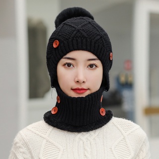 Otoño e Invierno forro polar Internet Celebrity lana gorra inviernoinsMarca de moda de invierno todo en uno cálido mantener el sombrero de punto de las mujeres bufanda de estilo coreano