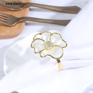 [seyj] 6 piezas de moda servilleta anillo flores blancas servilleta anillo hotel hermosa servilleta hebilla cxb