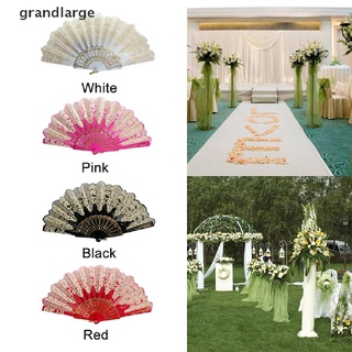 grandlarge abanico de fiesta de baile de estilo español para boda, seda, encaje, abanico plegable de flores