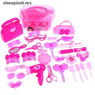PINDI 25/32PCS pretender juego niño maquillaje juguetes rosa maquillaje conjunto princesa peluquería Sim.