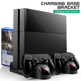 Cargador dual para PlayStation 4 para PS4, PS4 Slim, PS4 Pro, ventilador y almacenamiento de juegos