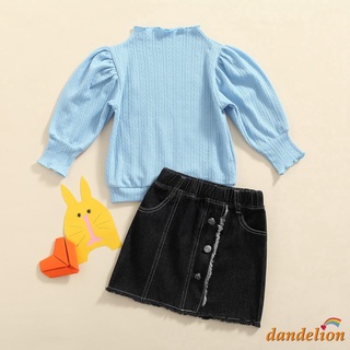 dandelion-bebé niña conjunto de ropa de moda de color sólido linterna manga camiseta y
