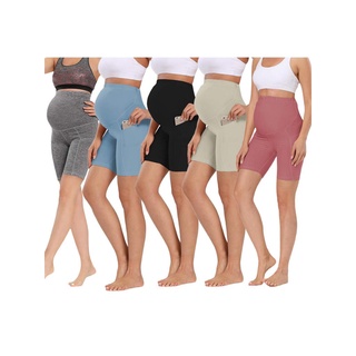 ✣Lr♣Mujeres embarazadas Yoga quinto pantalones, verano transpirable Color sólido cintura alta Fitness pirata pantalones cortos de maternidad