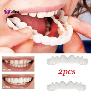 alina stock 2 piezas de silicona simulación de fondo superior dientes dentadura blanqueamiento falso cubierta dental