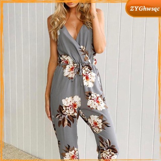 Vintage Lady Strappy Boho Long Playsuit Trouser Floral Print Romper Casual Beach Holiday Jumpsuit