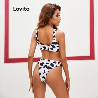 Lovito Bikini Casual Vaca Cómodo L14X050 (Blanco Negro) (6)
