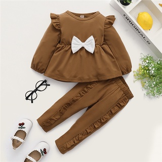 Toddler Newborn Baby Girl 2PCS Outfit Brown Long Sleeve Top + Pant Clothes Set