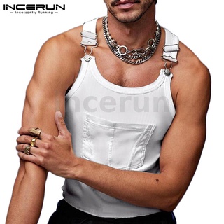 INCERUN Men Fashion Summer Suspenders Sleeveless Slim Fit Crop Tank Top (1)