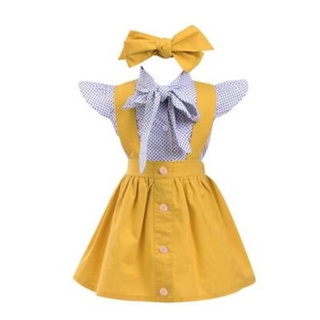 niño bebé niñas trajes conjunto de ropa bowknot puntos camisa tirantes falda diadema 3pcs/set
