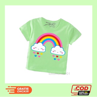 Camiseta niñas arco iris motivo T-Shirt niñas manga corta Color verde moda niños 1-5 años