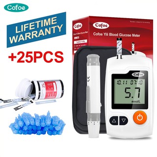 [regalo gratis]Cofoe YiLi Monitor de glucosa en sangre con 25 tiras de prueba 25pcs agujas glucómetro medidor de azúcar en sangre Kits de probador para Diabetes