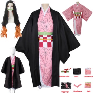 Anime Demon Slayer Kimetsu no Yaiba Kamado Nezuko Cosplay Conjunto De Traje Kimono Uniforme De Halloween Carnaval Ropa Para